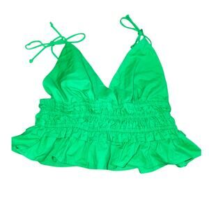 Sim & Sam Green Poplin Smoked Waist Tank Top Size Medium